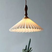 Shmshng - Lustre de Restaurant rétro Style moderne barre en bois massif tissu plissé suspension à tête unique 3500K (30x25cm)