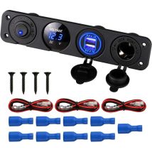 Panneau de commande marin 4 en 1, double prise de charge USB 12V 4.2A et voltmètre LED et prise allume-cigare et éclairage LED ON OFF Interrupteur à