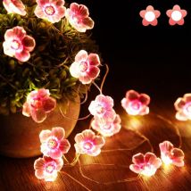 Kaejyiut - Guirlande lumineuse avec 2M 20LED en forme de fleur de cerisier rose, Alimenté par usb pour Noël, Télécommande modèle 8 fonction