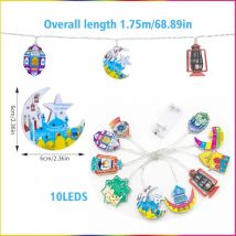 Guirlande Lumineuse Ramadan, 10 led usb Lumières Étoile Lune Décorations de Lumière du Ramadan, l'Aid Moubarak Decoration Couleur led Guirlande