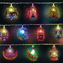 Guirlande Lumineuse Ramadan, 3M 20 led batterie Lumières Étoile Lune Décorations de Lumière du Ramadan, l'Aid Moubarak Decoration Couleur led