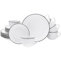 Kaffeeservice 'Black Line' 18-teilig – Porzellan – 6x Frühstücksteller Ø 20 cm, 6x Kaffeetasse 200 ml, 6x Untertasse Ø 14 cm