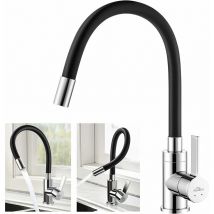 Kaibor - Auralum Hochdruck Küchenarmatur Schwarz, flexibler 360° Drehbar Wasserhahn Küche Spültischarmatur mit Wassersparen Perlator, Top-Qualität