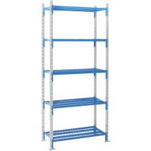 Kaiserkraft – Étagère modulable bleu ciel RAL 5015 et gris clair RAL 7035 – Largeur 1120 mm, Hauteur 2496 mm, Profondeur 615 mm – Rayonnage