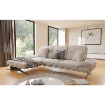 S-style Möbel - Kaja - Modernes Ecksofa mit Ottomane und Hohe schwarze Metall Füße in Beige Samt-Stoff