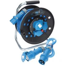 Kalle Campingkabeltrommel CEE 230V 16A 2,5mm² Extreme Blau IP44 25 Meter im Set mit Anschlussleitung 1,5 Meter