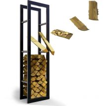 Lawa Living And Lifestyle - Kaminholzregal innen Metall verzinkt 40x25x150 schwarz, Stapelhilfe Kaminholz Brennholz Regal für Feuer Holz Holzlege