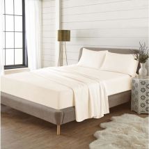 Kampala Hill - Flannelette Plain Dye Brushed Cotton Sheet Set: King Flat + Fitted Sheet + Pillowcases Cream