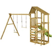 Tour de jeux en bois woupi avec balançoire, trapère, mur d'escalade et cabane - Kangui