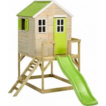 Maison de jardin enfant extérieur - Cabane en Bois avec plateforme et toboggan - Toit étanche - Vert et Blanc - Kangui