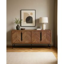 Kappa - Grand Buffet bas en teck recyclé avec motif chevron et métal 200 cm