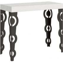 Ausziehbare Konsole 90 x 40/300 cm, Karamay-Gestell aus weißer Esche und Anthrazit