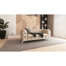 Kare - Chesterfield Sofa 2-Sitzer mit Silber Metall Füßen aus Beige Samtstoff