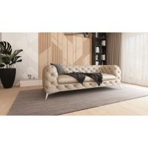 Kare - Chesterfield Sofa 3-sitzer Mit Silber Metall Füßen Aus Beige Samtstoff