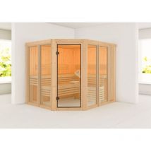 Karibu - Innensauna Ainur 3 Innensauna 3 Sitzbänke aus Holz , Saunakabine mit 68 mm Wandstärke, Dampfsauna mit Montagematerial Naturbelassen