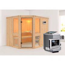 Karibu - Sauna Innenkabine Amelia Innensauna 2 Sitzbänke aus Holz , Saunakabine mit 68 mm Wandstärke, Dampfsauna mit Montagematerial Naturbelassen