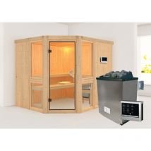 Karibu - Sauna Innenkabine Amelia Innensauna 2 Sitzbänke aus Holz , Saunakabine mit 68 mm Wandstärke Dampfsauna Naturbelassen