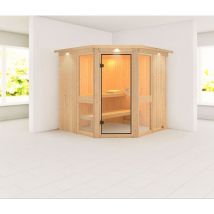 Karibu - Sauna Innenkabine Amelia Innensauna 2 Sitzbänke aus Holz , Saunakabine mit 68 mm Wandstärke, Dampfsauna mit Montagematerial Naturbelassen