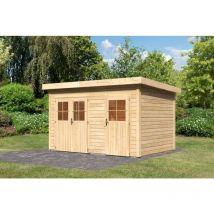 Karibu - Gartenhaus Tintrup Gartenhaus aus Holz in Grau, Holzhaus mit 28 mm Wandstärke, Blockbohlenhaus mit Montagematerial Grau