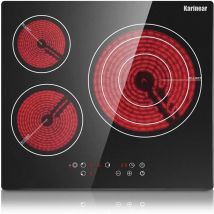 Karinear - Eingebautes 60-cm-Keramikkochfeld, 3-Zonen-Elektrokochfeld mit Touch-Steuerung, Kindersicherung, Timer-Funktion