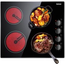 Karinear - Plaque de Cuisson en Vitrocéramique - Cuisinière électrique de 60 cm, Table de Cuisson en Verre non Poli Noir avec Bouton de Contrôle à 4