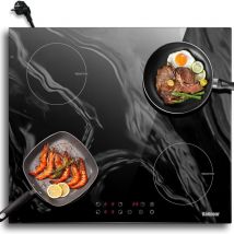 Karinear - Plaque Induction 4 Feux Encastrable avec Prise, 3500W, Plaque de Cuisson Electrique avec Marbrure, Commande Tactile, Minuterie, 220-240V