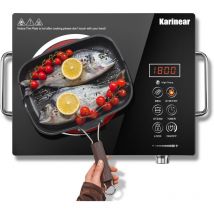 Karinear - Plaque Vitrocéramique 1 Feu Portable avec Poignée, Plaque Electrique Camping, 650°C Max, Plaque de Cuisson 1 Feu with Prise vde, Sécurité