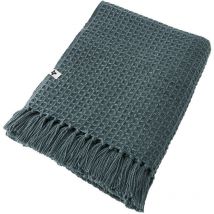 Karl - Couvre-lit à Franges 100% Recyclé Tissage Nid d'abeilles 240x260cm Ardoise