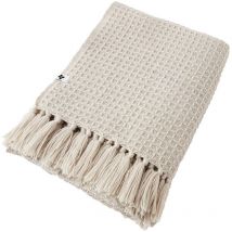 Karl - Couvre-lit à Franges 100% Recyclé Tissage Nid d'abeilles 240x260cm Pampa