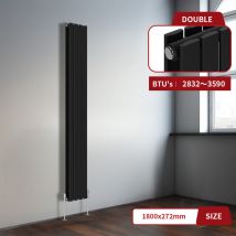 Warmehaus - Black Flat Panel Vertical Radiator 1800x272mm Double