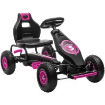 Kart pedales coche de pedales para niños de 5-12 años con asiento ajustable neumáticos inflables amortiguador y freno de mano carga 50 kg negro y rosa