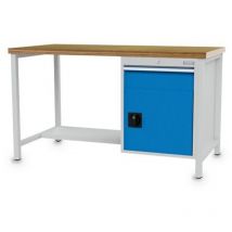 Kastenwerkbank Breite 1500 mm, R18-24, 1 x Schublade, 1 x Flügeltüre, 1 x Stahlfachboden halbe Tiefe Maße in mm (BxTxH): 1500 x 750 x 959