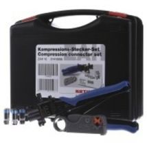 KATHREIN Kompressions-Stecker-Set – 100 x EMK 12 – Zange ZAW 13 – Kabel-Abisolierer RG 6 RG 59 – Elektromonteur-Set – Koffer