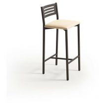 Fanmuebles - Tabouret de cuisine Kati à dossier moyen, cadre noir texturé 33 x 87 x 38 cm Revêtement : Sisal argenté