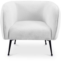 Mobilier Deco - katty - Fauteuil effet peau de mouton blanc piètement en métal noir