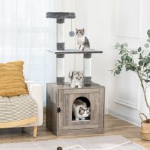 Katzenbaum mit katzenklo Schrank 52 x 45 x 128 cm Katzenkletterbaum Hoobro EBG12MW03