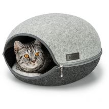 Katzenhöhle aus Filz Katzenbett Kuschelhöhle mit Reißverschluss Katzennest mit weichem Kissen, 46x38x24 cm - Lionto