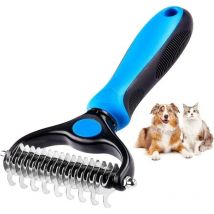 Katzenbürste, Hundebürste Enthaarungsbürste Unterfellbürste für Hunde Edelstahl Doppelseitige Fellpflegebürste - Blau MUMU