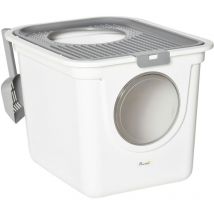 Katzenklo mit Deckel Katzentoilette mit Haube Schaufel xxl Katzentoilette für Katzen bis 5 kg 44 x 55 x 39 cm Grau+Weiß - Pawhut