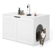 IDMARKET Katzenklo – Versteck mit Doppeltüren – 75 x 45,5 x 50 cm – MDF – weiß
