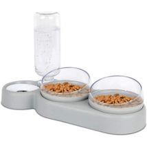 Rnemitery - Set de gamelles pour chat, inclinable à 15°, double gamelle pour nourriture humide et sèche, avec bouteille d'eau automatique, pour