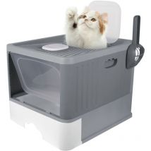 Katzentoilette, geschlossene Katzentoilette, Filter und Schaufel, herausnehmbares Bodenfach für einfache Reinigung – Grau