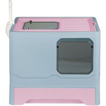 Katzentoilette mit Deckel,Leicht zu Reinigen,mit Katzentoilettenschaufel,blau+rosa