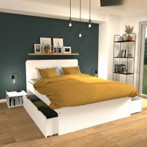 Doppelbett zenia 140x190 + 2 Konsolen + 2 Schubladen / Weiß/ 195x144x100