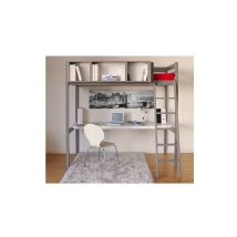 Hochbett lou 90x190 + 1 Bettkasten + Schreibtisch + Aufbewahrung 3 Nischen / Grau Taupe/ 199x151x195