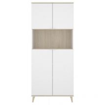 Küchenschrank 80x40x189 cm mattweiß und Natureiche mit vier Türen - Gubbio