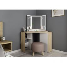Schminktisch 117x142 cm, weiße und natürliche Eiche mit Spiegel