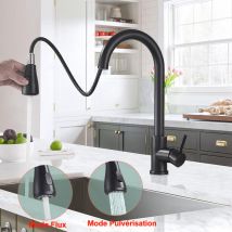 Sdlogal - Wasserhahn Küche Edelstahl Küchenarmatur Mischbatterie 360° schwenkbar, mit ausziehbarer Handbrause und Doppelfunktionsspritze, Kalt & Warm