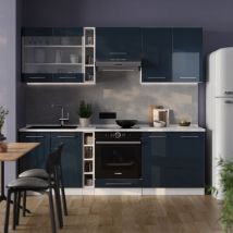 Vicco - Küchenzeile Fame-line, Dunkelblau Hochglanz/weiß, 235 Cm Ohne Arbeitsplatte