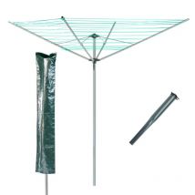 KCT 4 Arm Outdoor Rotary Washing Line Clothes Airer 50m Drying Area with Protective Cover and Ground Spike